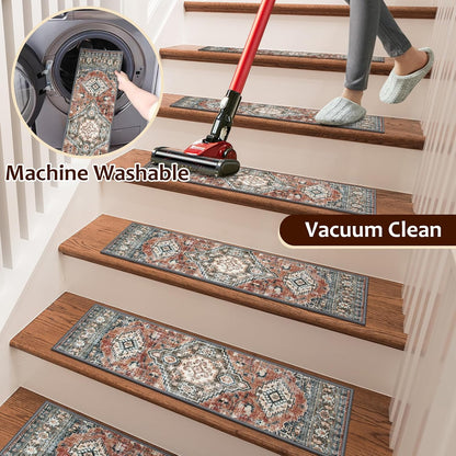 OJIA Stair Treads Non Slip for Wooden Steps Indoor 15PCS Carpet Stair Treads, Rubber Backing Stair Carpet Treads, Residue Free 8"x30" Staircase Step Treads Edging Stair Rugs for Kids & Pets, Gray