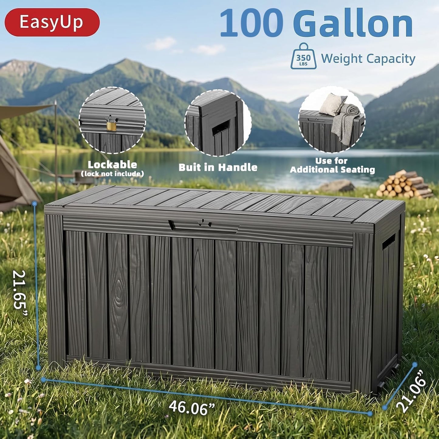 EasyUp 33 Gallon Resin Deck Box Waterproof, UV Resistant Outdoor Storage Box for Delivery, Porch, Patio and Garden, Stripe Black