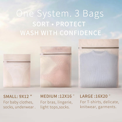 Muchfun Soft Cotton Mesh Laundry Bags for Delicates 1Large, 1Medium, 1Small