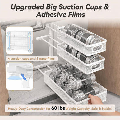 3-Tier Under Sink Organizer 2-Pack Thickened Metal Pull out Cabinet Shelf Height Adjustable Slide Out Drawer Storage Rack for Bathroom Kitchen Pantry Laundry Home Office Organization (Black)