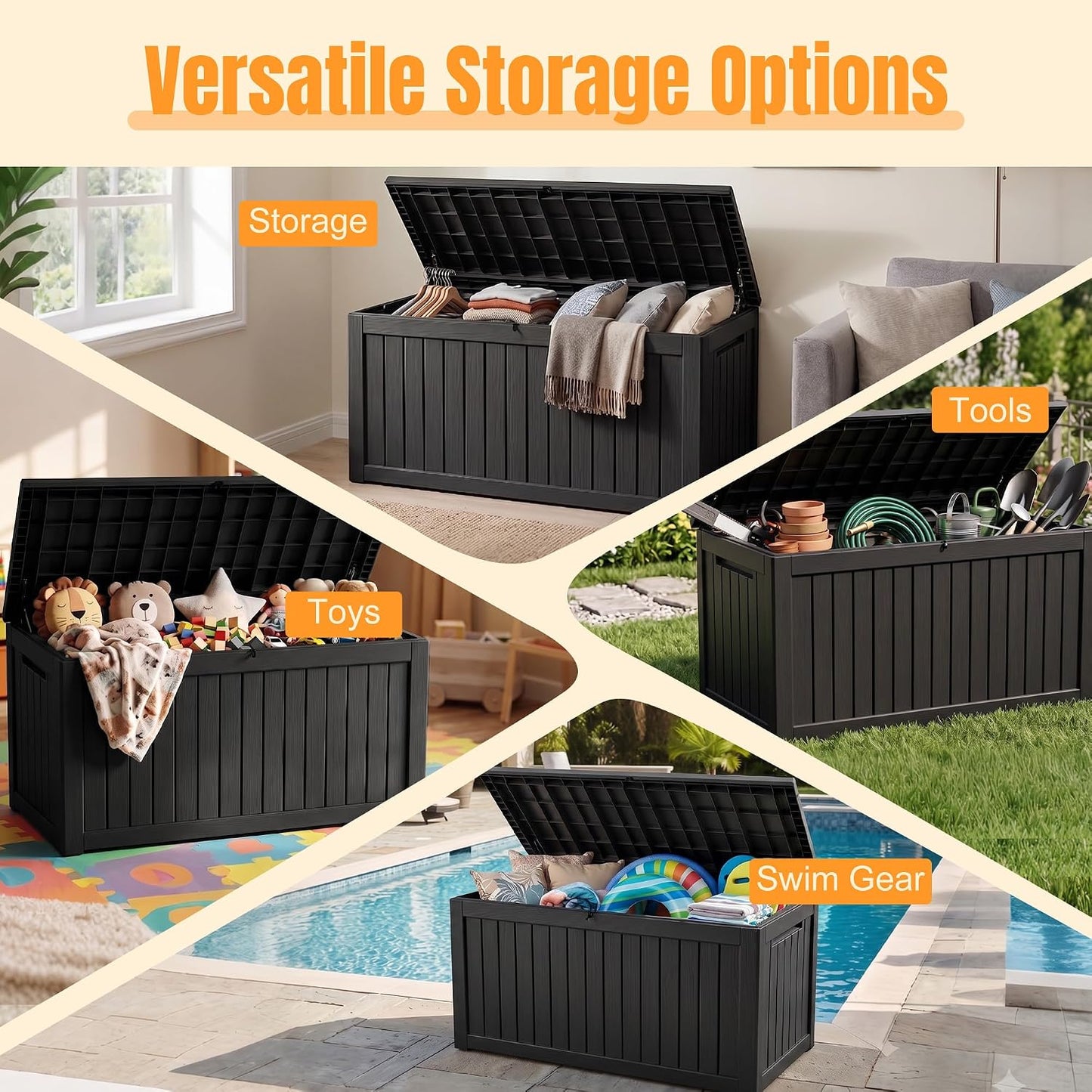 Outdoor Storage Box,38 Gallon Resin Deck Box,Waterproof & UV Resistant Lockable Package Delivery Bin,Toy Cabinet for Indoor & Outdoor
