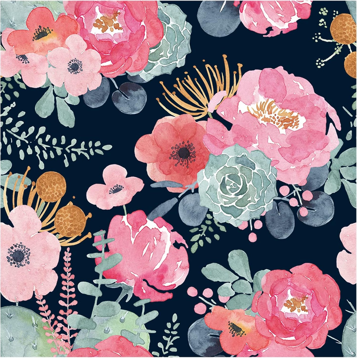 Floralplus Floral Wallpaper Peel and Stick Removable Wallpaper Boho Renter Friendly Dark Flower Wallpapers Contact Paper for Walls Cabinet Bedroom Bathroom Decor 17.5 in x 118 in