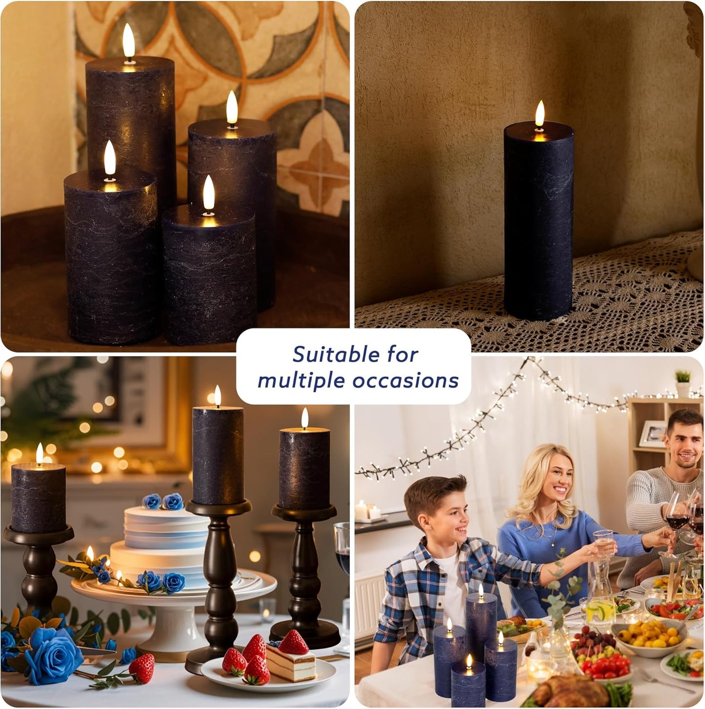 White Flameless Pillar Candles, Battery Operated Wax Candles with Remote, Flat Top Flickering Flameless Candles, LED Candle for Home, Wedding, Party Decor, Set of 3, Φ 3" H 4" 5" 6"