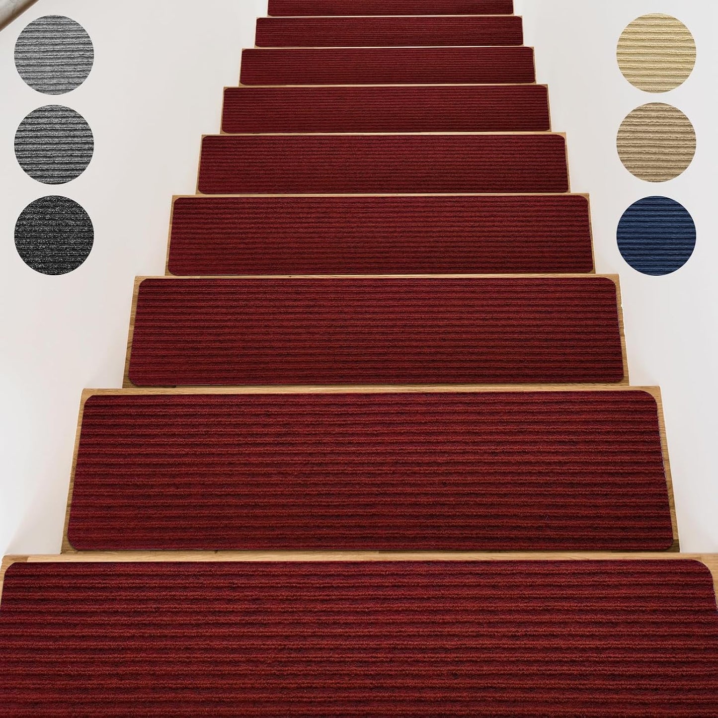 15 Pack 8 "X 30" Non-Slip Carpet Stair Treads for Indoor Wooden Steps, Made of Polyester and Reusable Adhesive, Suitable for Kids Elders and Pets（Black Lines）