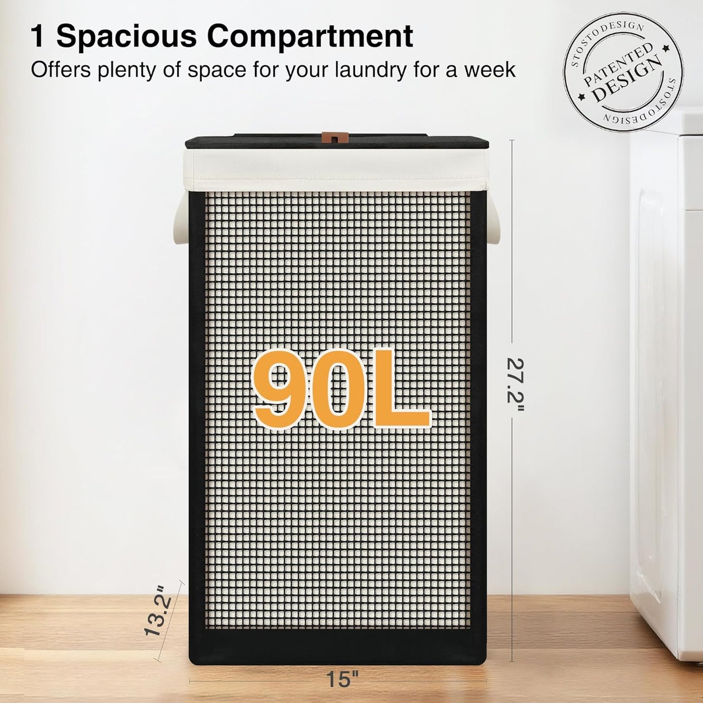 STO STO Laundry Hamper 3 Section with Lid, 180L Large 3 Compartment Laundry Sorter, Laundry Basket with Removable Washable Liner Bag, Breathable Clothes Hamper for Bedroom Bathroom Laundry Room Closet