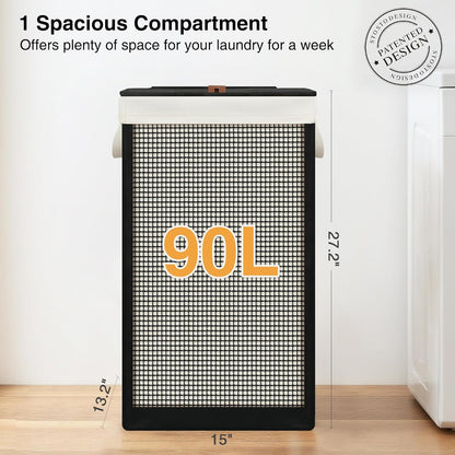 STO STO Laundry Hamper 3 Section with Lid, 180L Large 3 Compartment Laundry Sorter, Laundry Basket with Removable Washable Liner Bag, Breathable Clothes Hamper for Bedroom Bathroom Laundry Room Closet