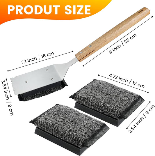 Grill Brush Bristle Free with 2 Replacement Head, Safe Grill Cleaner Brush for Outdoor Grill, BBQ Grill Cleaning Brush Kit Fits for Cast Iron Stainless Steel Grates, Gifts for Men, Dad