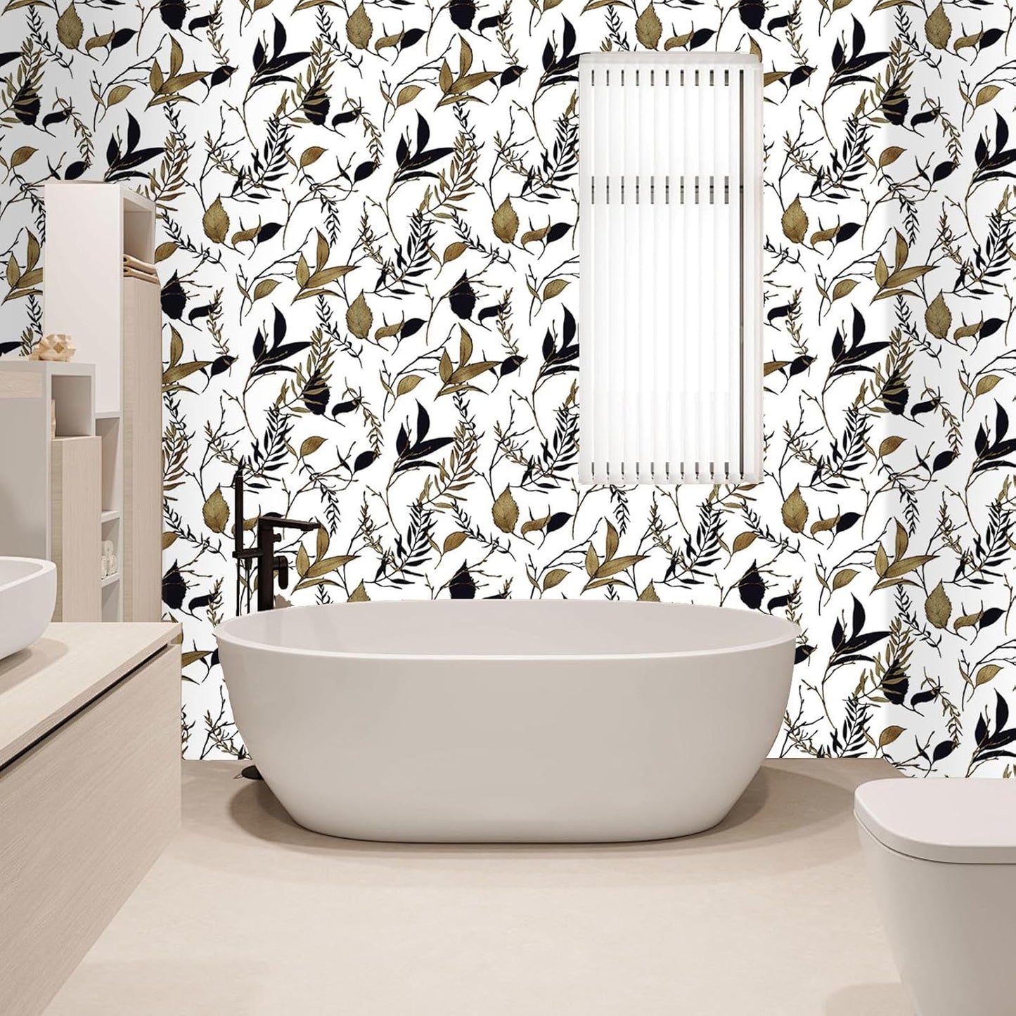 Sage Green and Blue Leaf Peel and Stick Wallpaper Modern Removable Self Adhesive Waterproof Renter Friendly Wall Covering for Bathroom and Accent Walls 17.7in x 88.5in