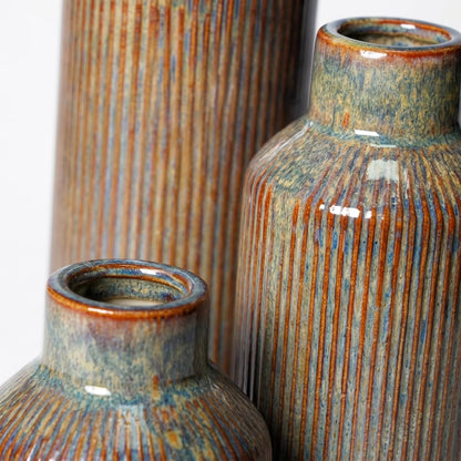 Brown Ceramic Vase Set of 3 - Rustic Farmhouse Vases for Centerpieces Small Modern Decorative Vase for Flower Kitchen Bathroom Bedroom Living Room Shelf Home Decor