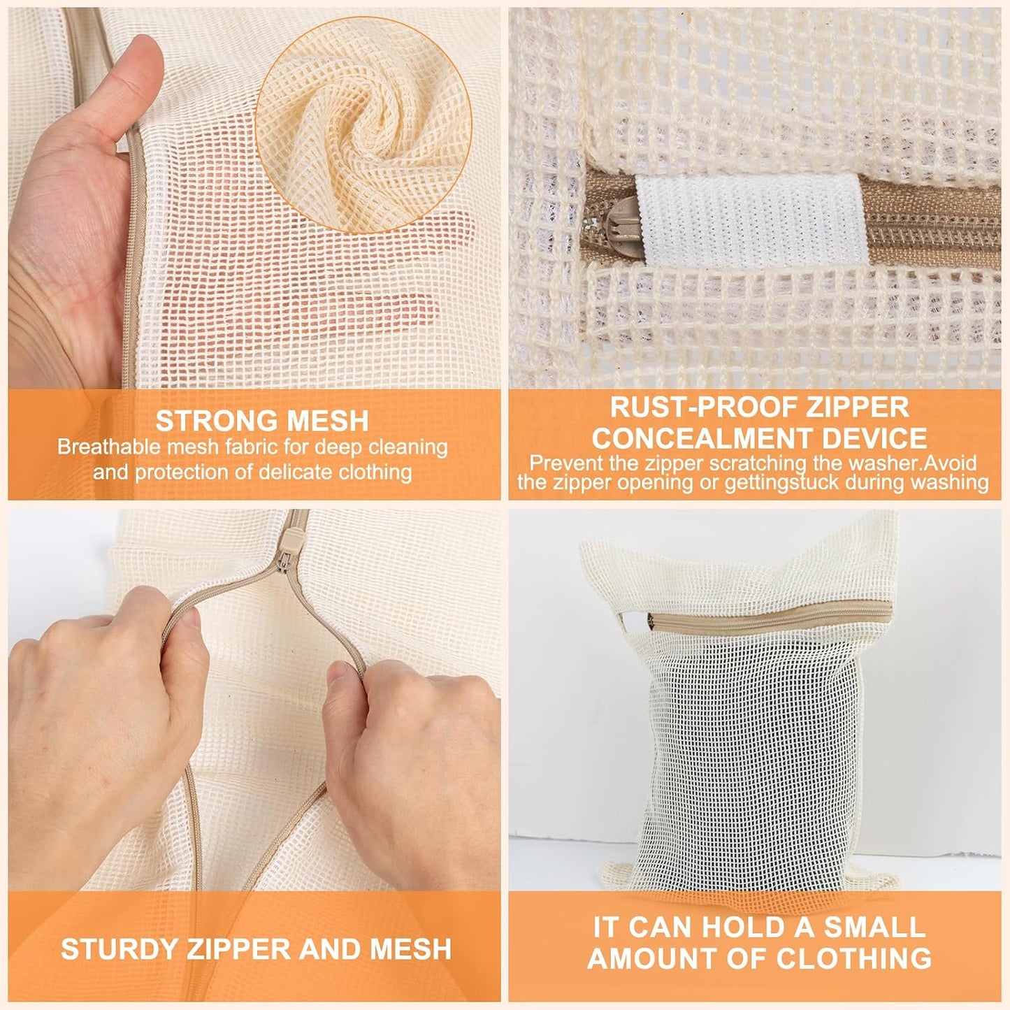 3-piece set extra-large 20×23.6 inch durable organic cotton mesh laundry bags, with sturdy zippers and breathable mesh, perfect for delicate items like underwear, clothes, pants, and socks.