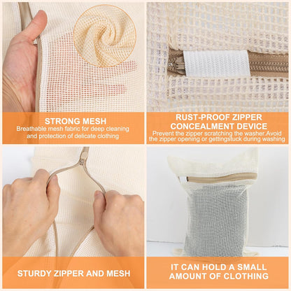3-piece set extra-large 20×23.6 inch durable organic cotton mesh laundry bags, with sturdy zippers and breathable mesh, perfect for delicate items like underwear, clothes, pants, and socks.