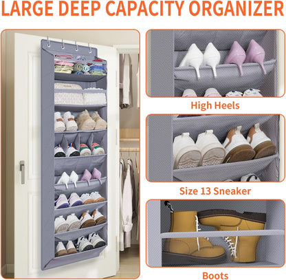 FENTEC 1 Pack Over-the-Door-Shoe-Organizers,Hanging Organizers with Large Pocket Shoe Holder Hanging Shoe Rack for Closet Shoe Organizer for Wall, Over Door Organizer with 15 Pockets Gray