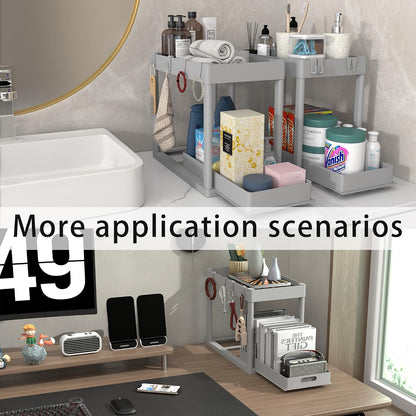 2 Pack Pull-Out Storage Organizers, Under Sink Organizer and Storage for Bathroom & Kitchen,Multi-Purpose Under Cabinet Organizers and storage Black