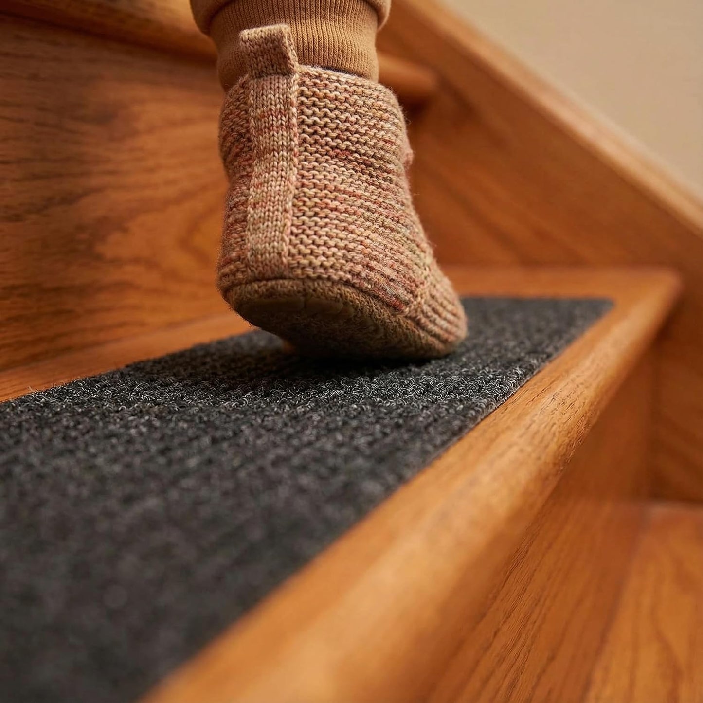 DECHOUS 2Pcs Non-Slip Stair Treads Carpet for Wooden Steps Indoor Self Adhesive Black Stair Runner Carpet Treads 8" x 30" Step Grips for Kids Elders Pets