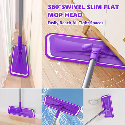 Microfiber Mops for Hardwood Floor Cleaning - BPAWA Flat Floor Mop with 4 Washable Pads for Laminate Wood Tile Vinyl Home Kitchen Bathroom - 59" Adjustable Handle