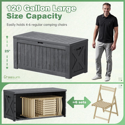 Greesum Outdoor Storage Box 31 Gallon Storage Box with Lid for Patio Furniture, Garden Tools, Pool Supplies, Waterproof and UV Resistant, Lockable, Dark Black