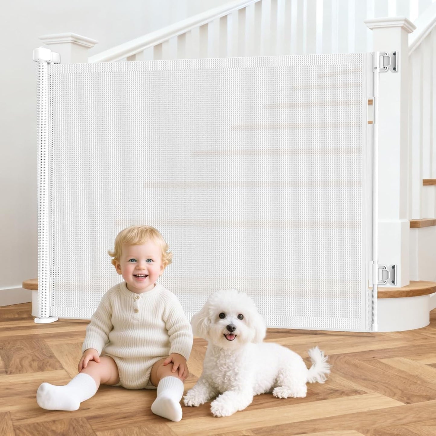 71 inch Retractable Baby Gates, EZIGO Extra Wide Baby Gate for Large Opening Extra Long Mesh Gate for Kids or Pet Dog Gate Child Safety Gate for Stairs Hallways Doorway Indoor Outdoor, Gray