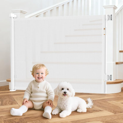 71 inch Retractable Baby Gates, EZIGO Extra Wide Baby Gate for Large Opening Extra Long Mesh Gate for Kids or Pet Dog Gate Child Safety Gate for Stairs Hallways Doorway Indoor Outdoor, Gray