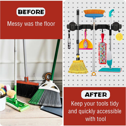ULIBERMAGNET Magnetic Mop Broom Holder,Heavy Duty Movable Magnetic Broom Holder Rack,Anti-slip Wall Mounted Utility Storage Mop Shovel Hanger for Garage, Kitchen, Laundry, Garden(3 Racks / 4 Hooks)
