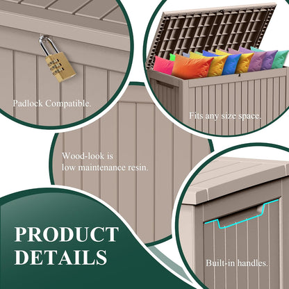 ROJIK 55Gal Outdoor Storage Box Waterproof Deck Box | Heavy-duty UV-resistant resin, space-saving for balcony/patio, stores cushions/tools/pool gear, lockable lid as table/bench