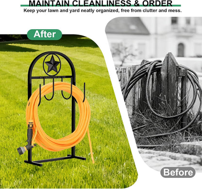 Garden Hose Holder -Upgraded Hose Holder Holds 100-feet Hose,Freestanding Heavy Duty Hose Hanger,Sturdy Hose Stand for Lawn & Yard,Black