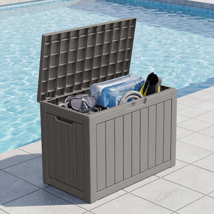 Outdoor Storage Box, 31 Gallon Resin Deck Boxes Outdoor Waterproof For Patio Furniture, Garden Tools, Pool Supplies, Lockable And UV Resistant (Rattan Gray)