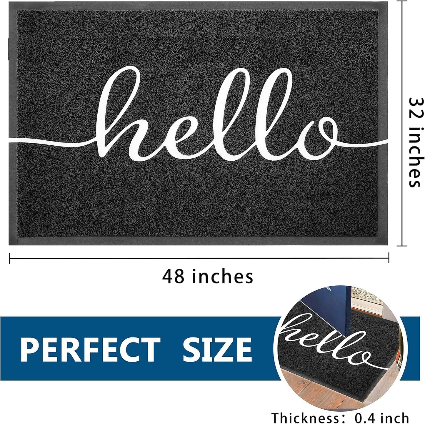 EARTHALL Door Mat Outside Inside Home Doormat, 30"x17.5", Durable Floor Mat Non Slip Mat Ultra Absorb Mud Easy Clean Front Doormat for Garage, Entryway, Patio, High Traffic Areas, Black