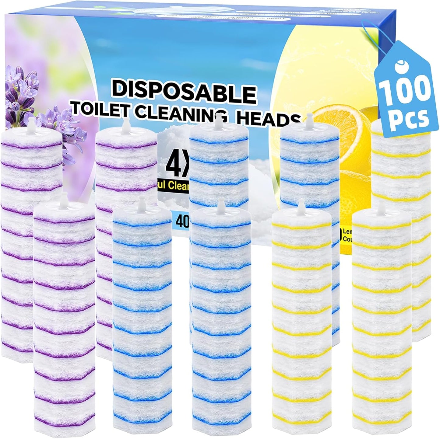 Toilet Bowl Wand Refills for Clorox, Toilet Cleaner Refills,100 Count | Compatible with Clorox Toilet System, Pre-Loaded Cleaner, 3-Layer Scrub Pads, 4X Cleaning Power , Lemon Lavender Scent