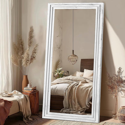 65"x22" Full Length Mirror Solid Wood Frame Floor Mirror with Stand for Living Room, Bedroom Hanging Standing or Leaning, Brown