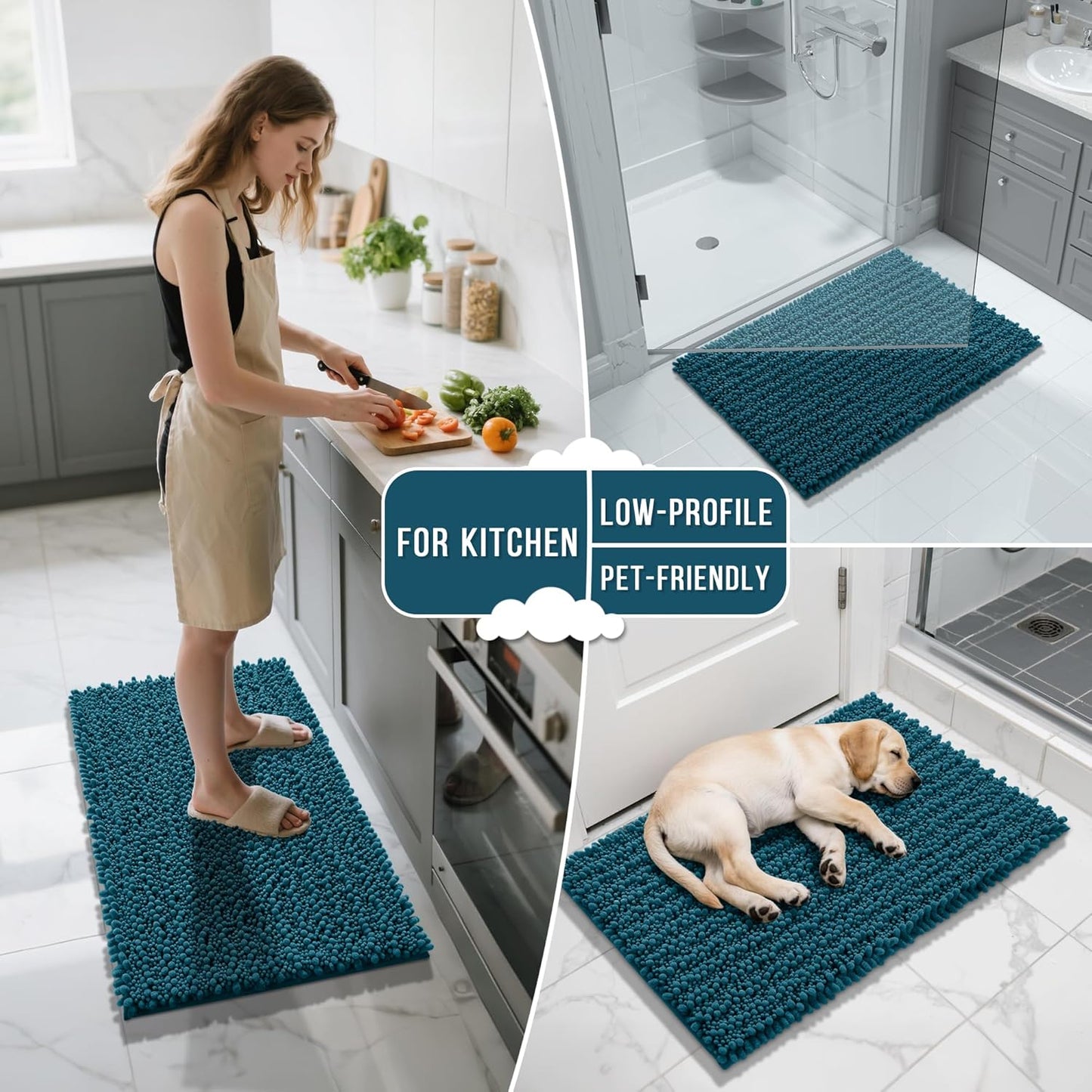 Yimobra Bathroom Rugs Non Slip Washable - Ultra Soft Absorbent Chenille Bath Mat, Quick Dry Shaggy Floor Carpet for Tub Shower, Gray Home Decor Accessories, 24x17 Inch
