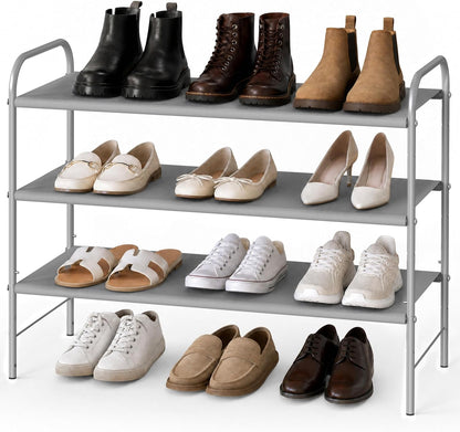 Simple Houseware 3-Tier Shoe Rack Storage Organizer, Grey – Space-Saving Shoe Shelf, Holds 9–16 Pairs, Sturdy Metal Frame, Easy Assembly – Closet, Entryway, Bedroom Shoe Storage Solution