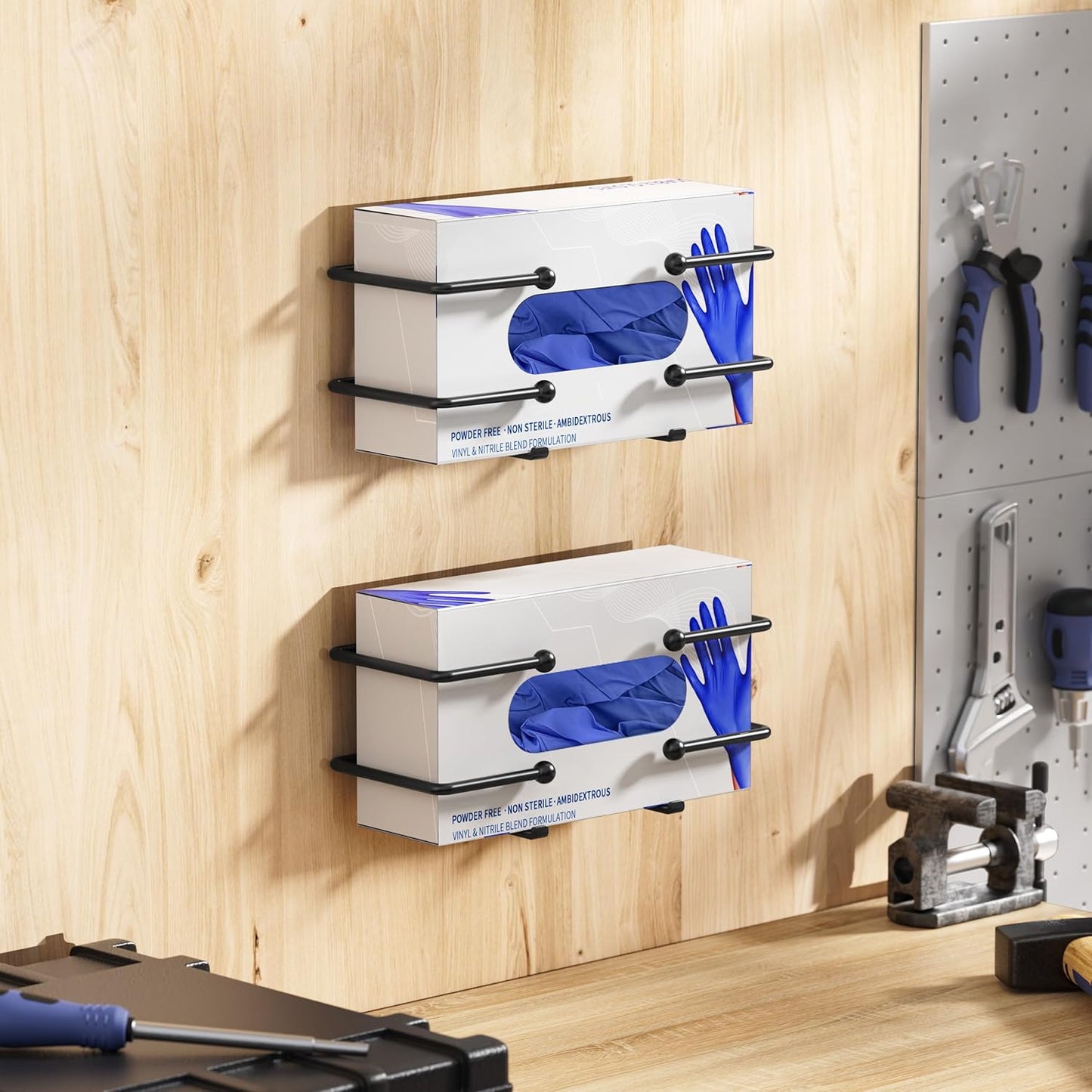 niffgaff Glove Box Dispenser Wall Mount: White Glove Holder Organizer for Disposable Glove Box & Tissue Box - Glove Organizer on Wall in Lab, Kitchen, Bathroom, Garage