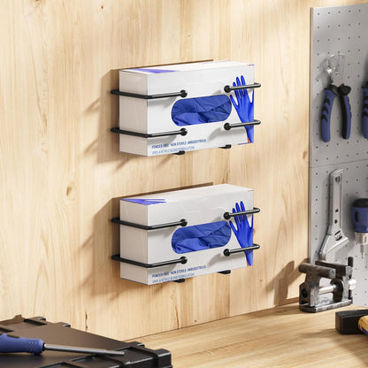niffgaff Glove Box Dispenser Wall Mount: White Glove Holder Organizer for Disposable Glove Box & Tissue Box - Glove Organizer on Wall in Lab, Kitchen, Bathroom, Garage