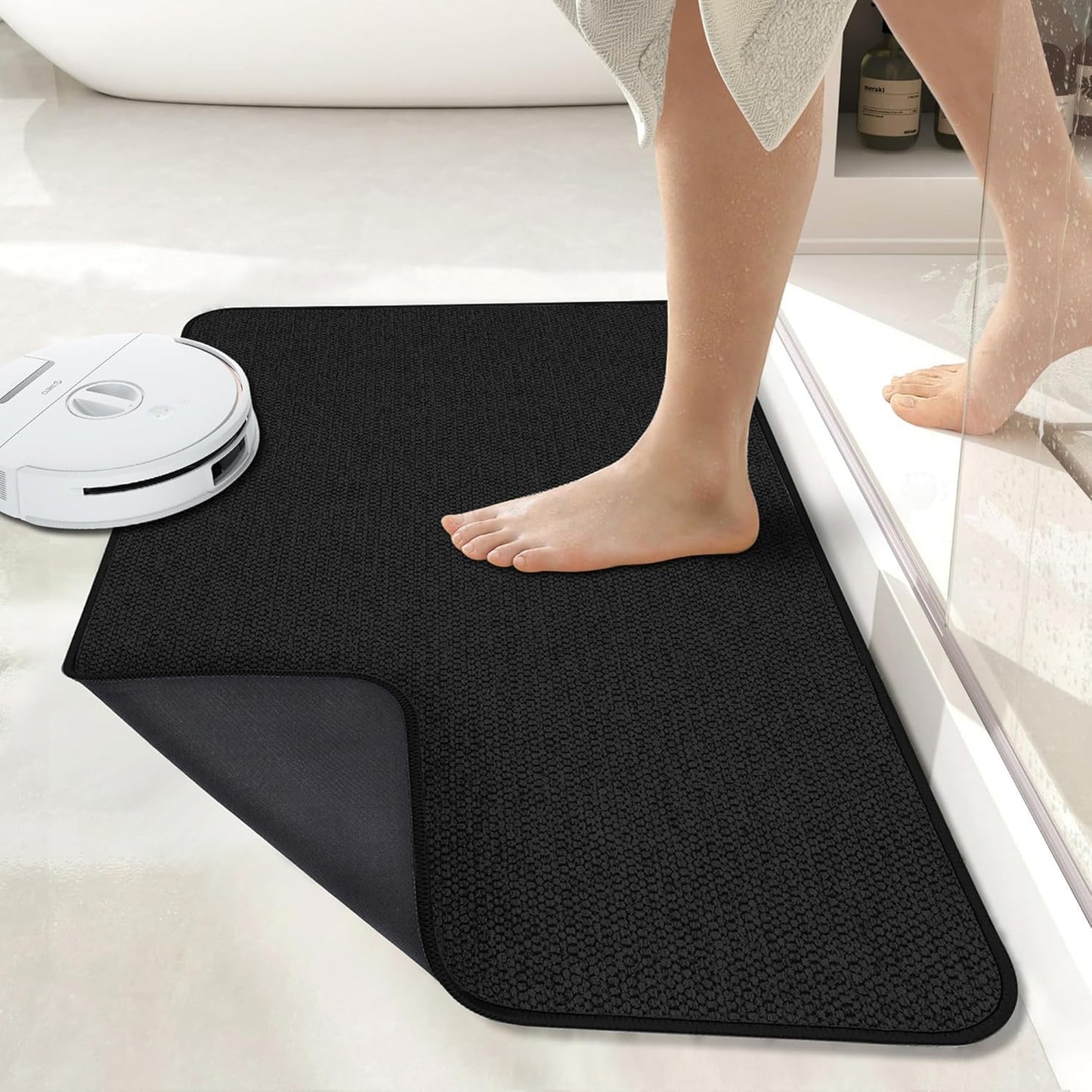 Bath Mat,Ultra Thin Bathroom Rugs,Rubber Bath Mats for Bathroom,No Slip Bath Rugs,Quick Dry,Machine Washable,Low Pile,Absorbent,Shower Outside,Sink,Home Decor Accessories.Grey,1'5"x2'3"(17x27Inch)