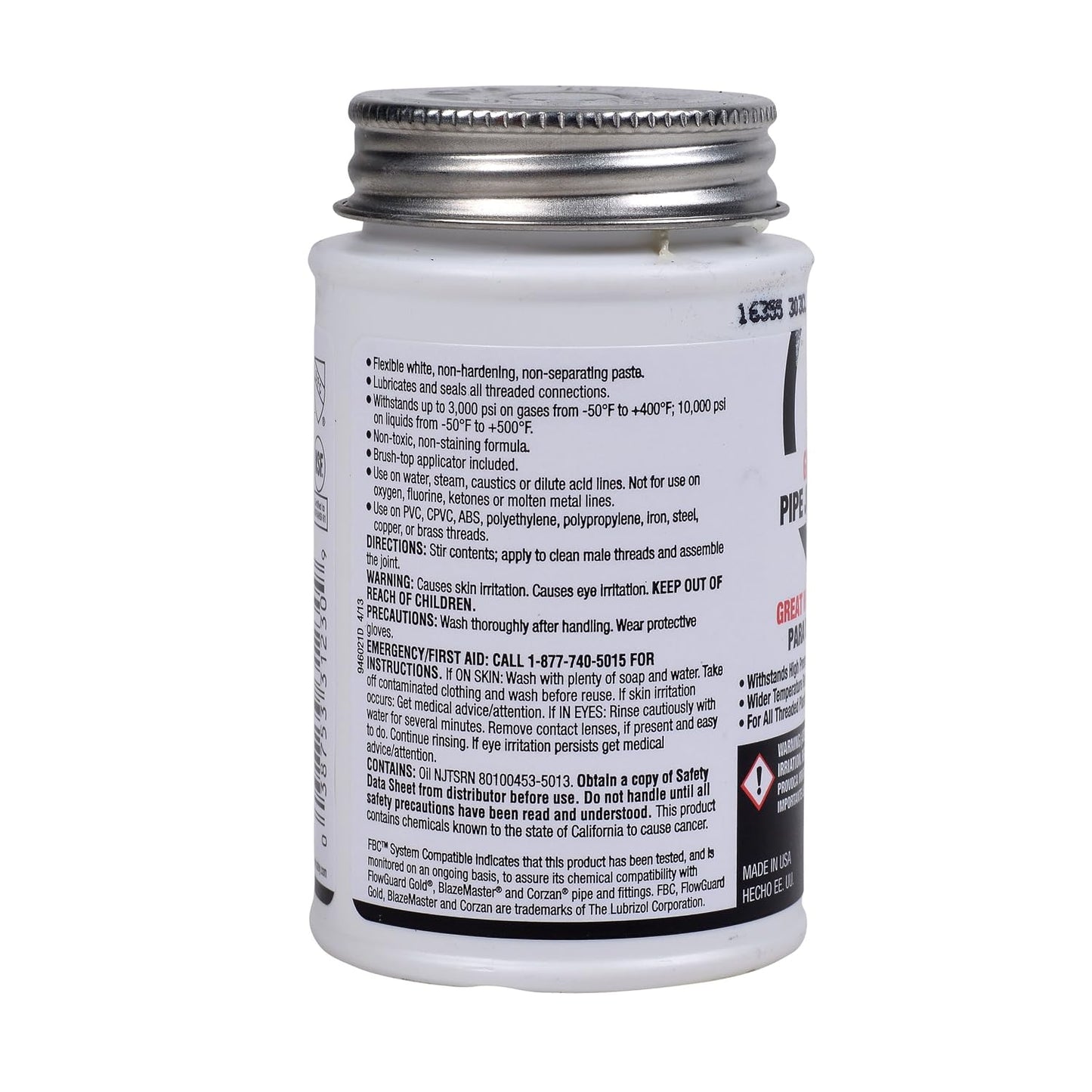 Pipe Thread Sealant 4 fl oz, Brush-Top Can, Great White Pipe Joint Compound, White, Liquid - 1 Each