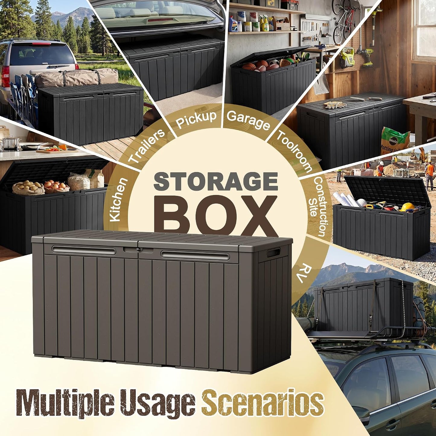 32 Gallon Deck Box Outdoor Indoor Waterproof Storage Box for Patio Furniture, Pool Accessories, Garden Tools, and Cushion Storage, Black