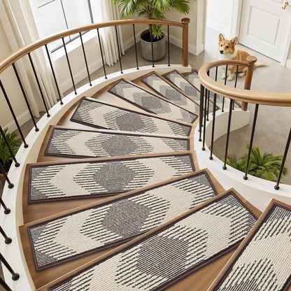PADOOR 15PC Stair-Treads Non Slip, 3D Peel and Stick Stair Treads for Wooden Steps Indoor, Stair-Carpet Treads Washable Reusable Adhesive Stair-Runner Rugs for Kids and Dogs 8"x30" Brown