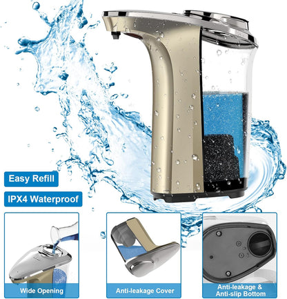 PZOTRUF Automatic Soap Dispenser, Touchless Dish Soap Dispenser 17oz/500ml with Infrared Sensor, 5 Adjustable Soap Dispensing Levels, Liquid Hand Dispenser for Bathroom Kitchen Sink (Silver)
