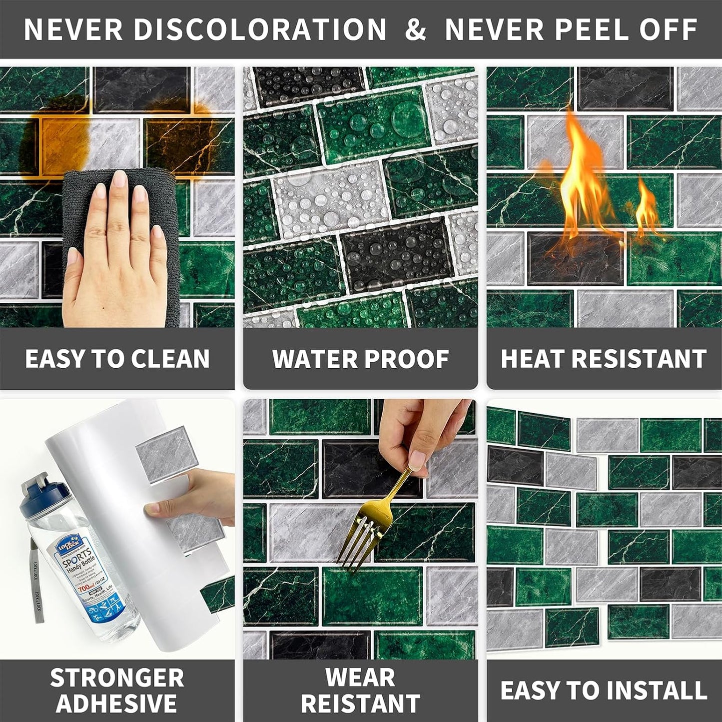 URCOLOR 10-Sheet Stick on Backsplash for Kitchen,12"x12" Peel and Stick Self Adhesive Wall Tiles Back Splashes for Bathroom Brown Marble Look
