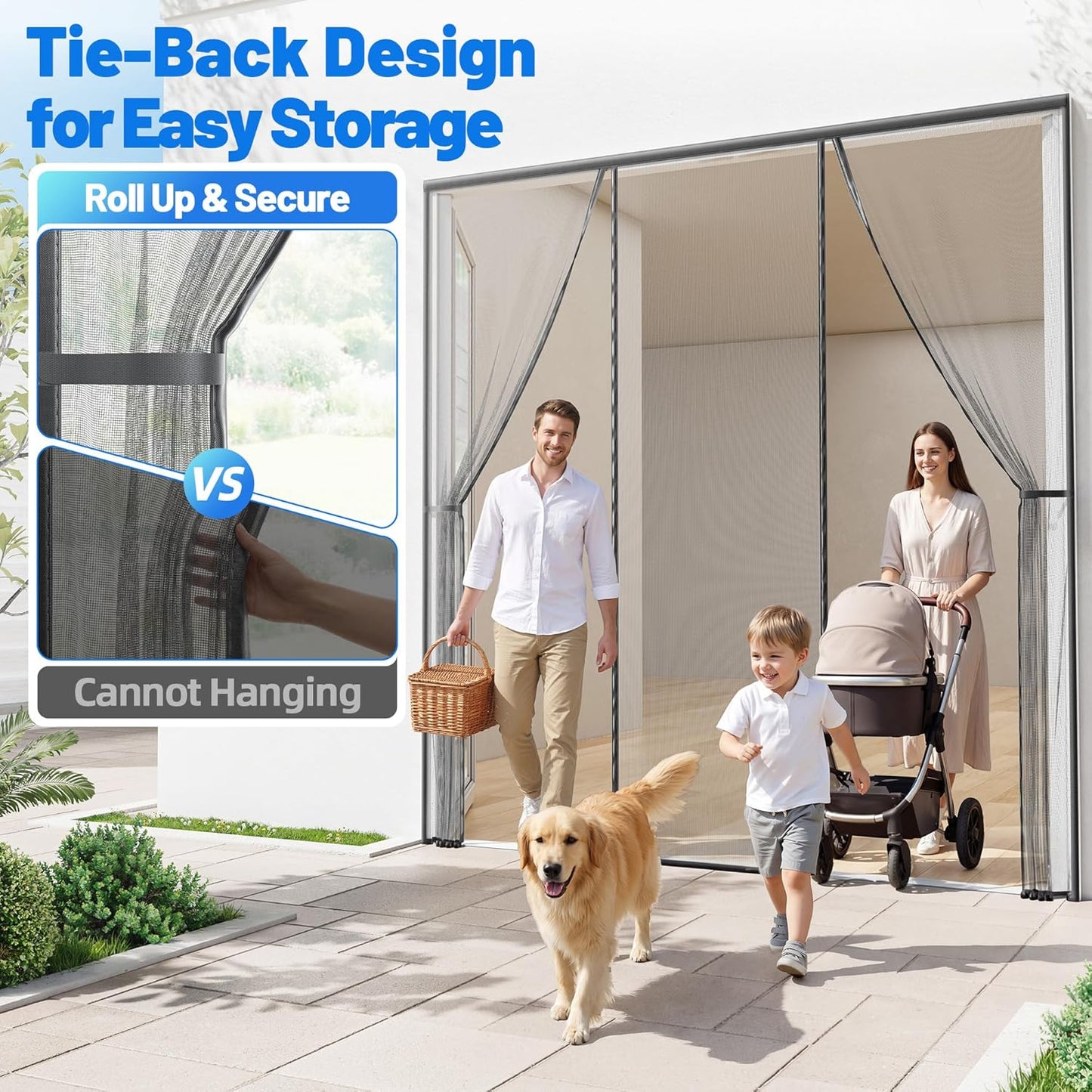 Heavy Duty Magnetic Screen Door Mesh - Auto-Sealing Hand-Free Door Net Screen with 50 Magnets, Pet & Kid Friendly, PET Fine Mesh Doors Screens Keep Bugs & Mosquitos Out Fits Front Doors Size 36” x 82”