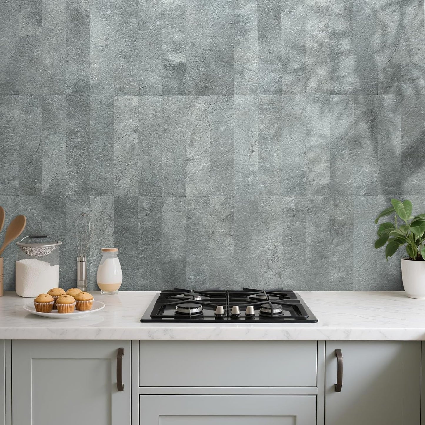 AULIGET 40-Piece Polished White Marble with Gold Peel and Stick Backsplash Wall Tiles, 3" x 12" PVC Faux Stone Stick on Tiles for Backsplash Kitchen, Bathroom, Laundry Room, Camper, Fireplace