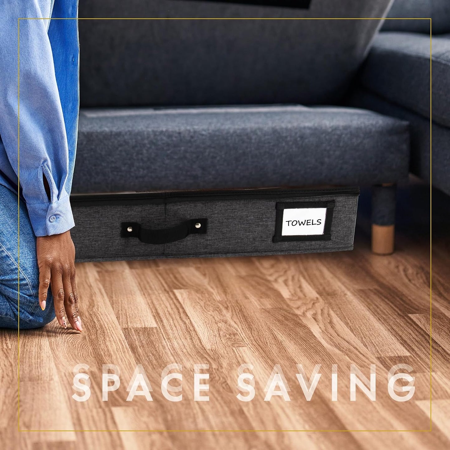 HOMELUX THEORY 2pc Low Profile Under Bed Storage Containers, Thin Under Couch Storage Organizer with Bins & Lids, Underbed Storage Box Ideal for Seasonal Clothes, Blankets, Fabric & Shoes (Ivory)