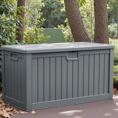 Greesum Outdoor Storage Box 31 Gallon Storage Box with Lid for Patio Furniture, Garden Tools, Pool Supplies, Waterproof and UV Resistant, Lockable, Dark Black