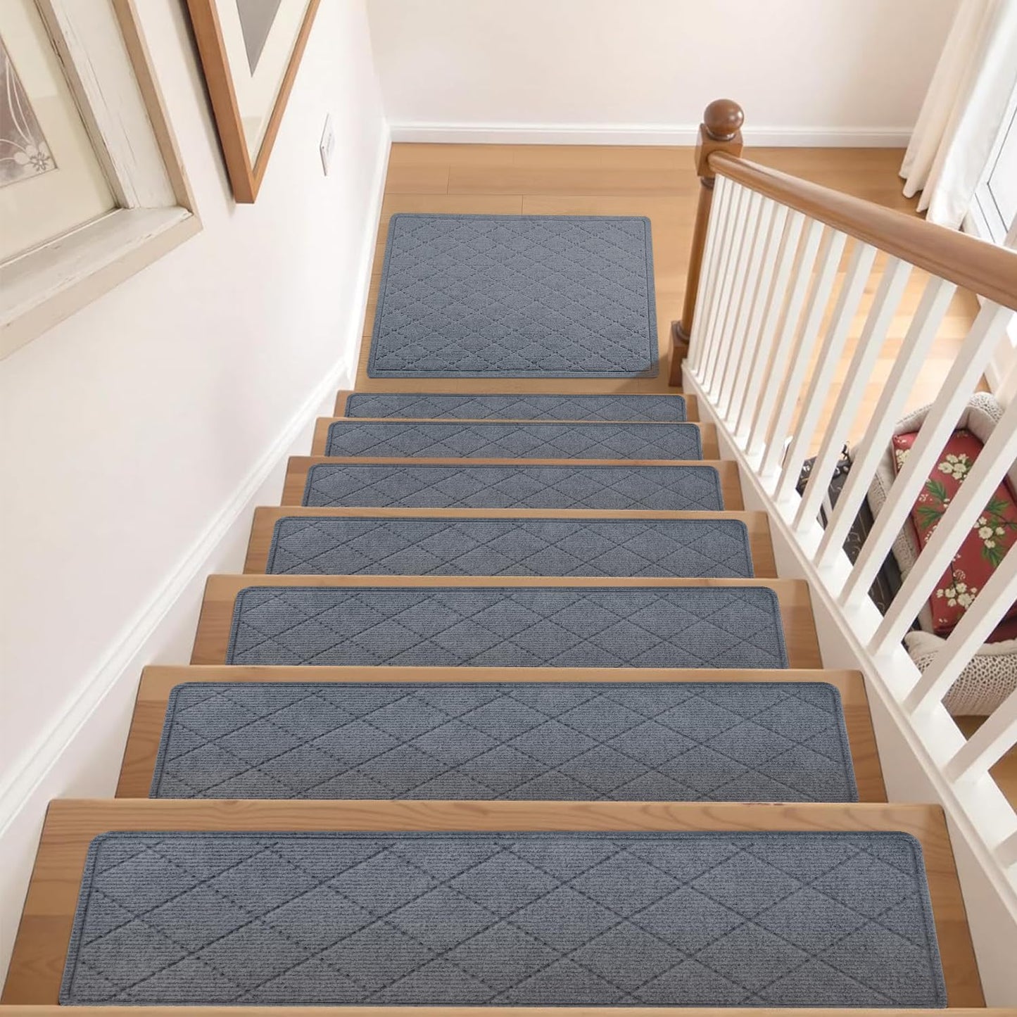 KOOTETA Stair Treads for Wooden Steps Indoor, 15 Pack 8" X 30" Non Slip Carpet Stair Treads with Reusable Adhesive for Kids Elders and Dogs, Surface Polyester TPR Backing Stair Runner Rugs, Dark Grey