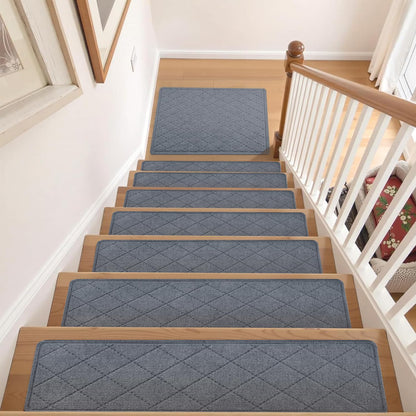 KOOTETA Stair Treads for Wooden Steps Indoor, 15 Pack 8" X 30" Non Slip Carpet Stair Treads with Reusable Adhesive for Kids Elders and Dogs, Surface Polyester TPR Backing Stair Runner Rugs, Dark Grey