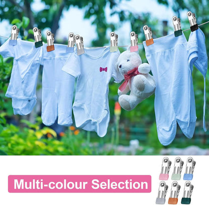 Clothes Hangers Heavy Duty 15Pack, 2.17 Inch Metal Clips, Clothespins for Photo Drying Clothesline Laundry Sock, Bag Clips for Food Kitchen Stainless Steel with Rubber,Pink