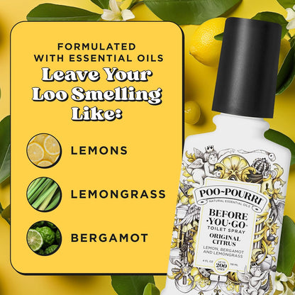 Poo-Pourri Before-You-Go Toilet Spray Refill, Original Citrus, 16 Fl Oz, Up to 800 Uses, Bathroom Odor Deodorizer with Essential Oils for Home or Work, Lemon, Bergamot and Lemongrass Scent