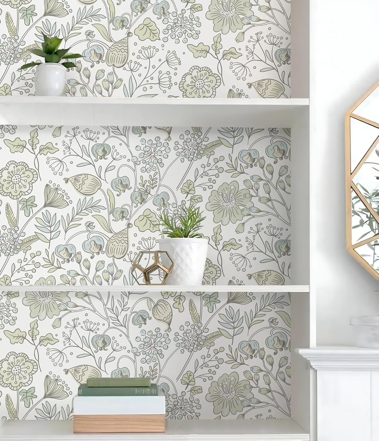 HeloHo Blue Floral Wallpaper Peel and Stick Self Adhesive Removable Wall Paper 16.1" X 118" Renter Friendly Waterproof Wallpaper Contact Paper for Furniture Living Room Bedroom Decor