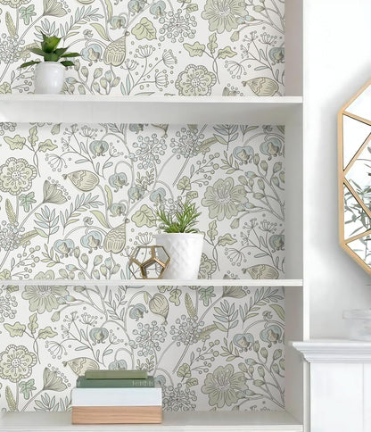 HeloHo Blue Floral Wallpaper Peel and Stick Self Adhesive Removable Wall Paper 16.1" X 118" Renter Friendly Waterproof Wallpaper Contact Paper for Furniture Living Room Bedroom Decor