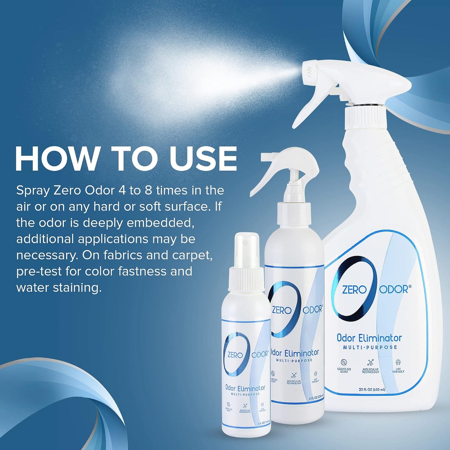 Zero Odor – Multi-Purpose Odor Eliminator - Air & Surface Odor – Patented Technology for Bathroom, Kitchen, Fabric, Closet- Smell Great Again, 16oz